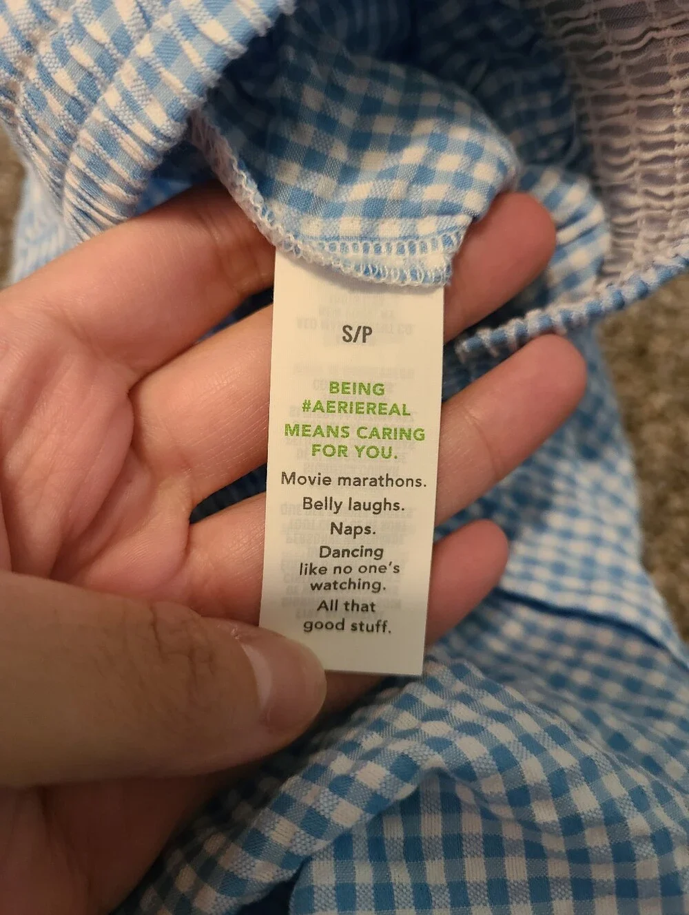 aerie Light Blue Gingham Lounge Pants Size Small Nwt - Picture 6 of 8